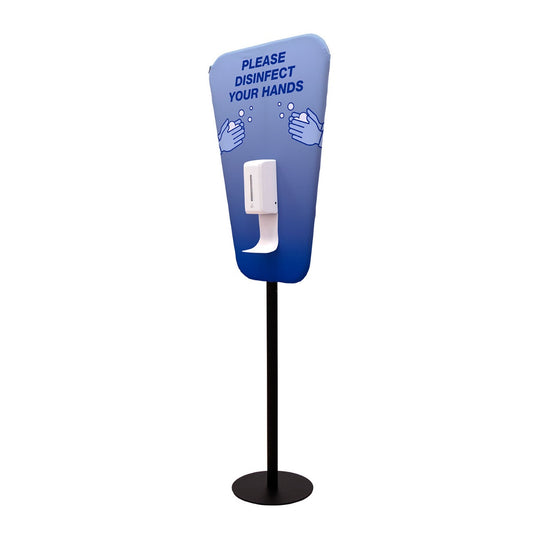 EuroFit Touch-Free Sani-Station Pedestal with Single Dispenser - Dye-Sub Stretch Fabric Graphic